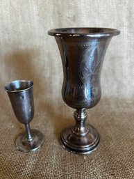93) Sterling Silver Cordial 3'H And Silver Plate Goblet 5.5'H