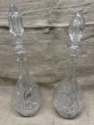 99) Set Of 2 Crystal Glass Wine Decanter Bottles 14'