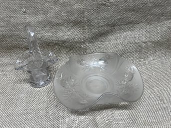 103) Glass Trinket Basket 5'H And Small Bowl 7'