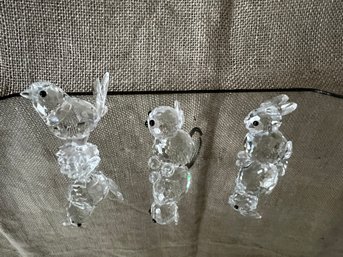30) Miniature Crystal Glass Cat, Rabbit And Dog Figurines Set Of 3