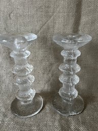 84) Vintage Litalla Finland Ice Glass Candle Holders 7'H