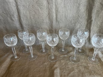 177) Set Of 9 GOBLET WINE Waterford Crystal Alana Hand Blown Cut Hock Glasses 7.5'