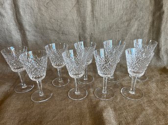 179) Set Of 9 WINE 6' Waterford Crystal Alana Hand Blown Cut Wine Glasses 6'