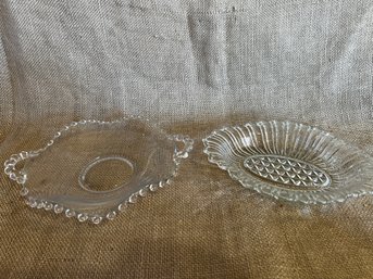 189) Vintage Imperial Candlewick Handled Crimped Plate 8x7 AND Clear Glass Candy Relish Dish 7.5x6