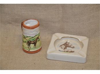 137) Porcelain Horse Ashtray And Toothpick Holder 3.5'
