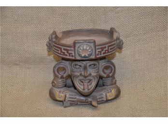 126) Aztec Mexican Pottery Sculpture Dish - Edges Has Some Chips