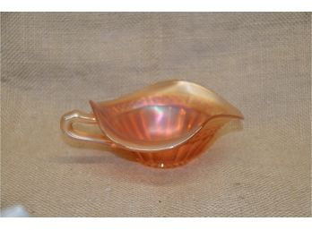 143) Vintage Marigold Carnival Glass Lustre Flute Handle Ruffled Crimped Bowl
