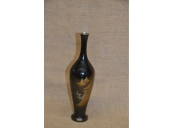164) Vintage Japanese Black Copper Embossed Hidden Village Cast Metal Vase
