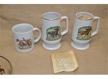 133) Kentucy Derby Hollywood Gold Cup Mugs Horse Deco. Set Of 3