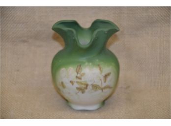 115) Ceramic Green And White Vase 4.5'H