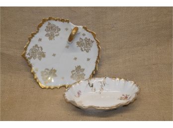 142) Set Of 2 France Porcelain Plates Gold Trim Detail 7'