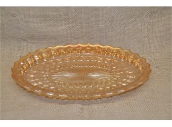 148) Vintage Jeannette Holiday Button & Bows Marigold Depression Pressed Glass Oval Platter Iridescent Press