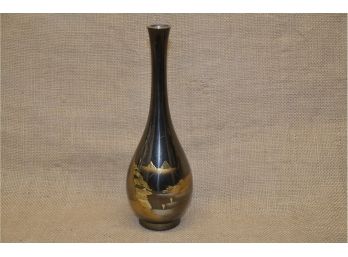 163) Vintage Japanese Black Copper Embossed Hidden Village Cast Metal Pottery Vase