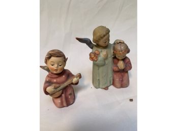 (#24) Two Vintage 4' Goebel Hummel 'guardian' #145 And Kneeing Angel' Figurine