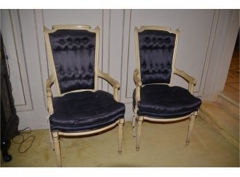 (#29) Pair Of Vintage French Provincial Accent Side High Back Arm Chairs Solid Construction