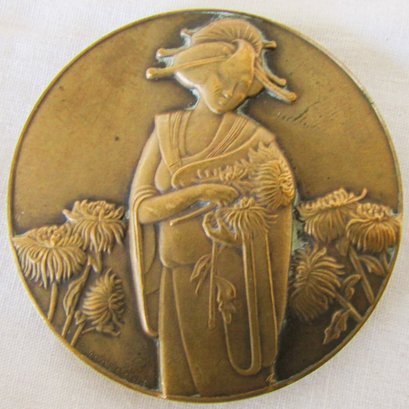 Claude-Leon Mascaux 1930's Bronze Medal Of Japanese Lady