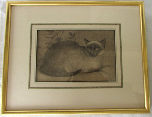 Pen And Ink Sketch Of A Siamese Cat Signed 'S. Oman'