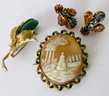 Hattie Carnegie Leaf Form Brooch, Pair Of Austria Earrings And A Cameo
