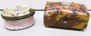 A Battersea Enamel Box Together With A Tortoiseshell Box Both As Found