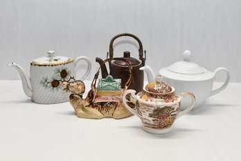 4 Assorted Teapots With Covered Sugar Bowl