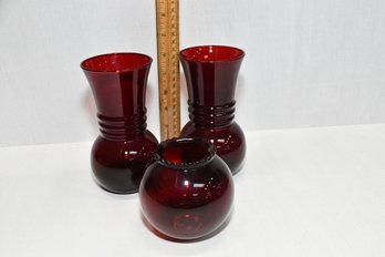 Lot Of 3 Red Ruby Vases