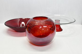 Red Bowl, Red Vase, Red Cake Plate