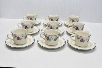 Set Of 9 Lenox Cup And Saucers Poppies On Blue