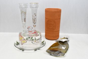 2 Champagne Glasses, Wine Cooler, Cheese Board, Covered Cheese Dish