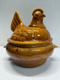 California Pottery Brown Glazed Hen On Nest Covered Casserole