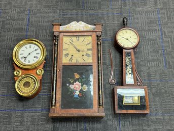 Lot Of 3 Antique Clocks (unknown Condition As-Is)