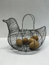 Wire Chicken With Wood Eggs