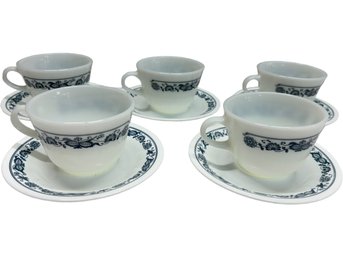 Set Of 5 Pyrex Mugs And Saucer