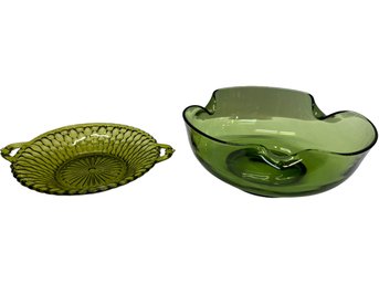 Green Glass - Set Of 2 Bowls