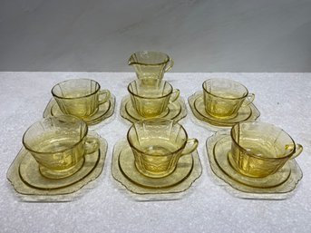 Amber 6 Cups And Saucer & Sugar  Creamer