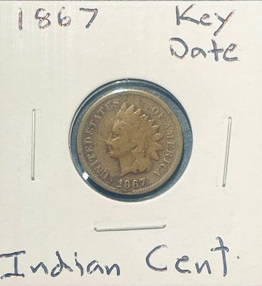 1867 INDIAN HEAD CENT PENNY COIN - KEY DATE - IN FLIP