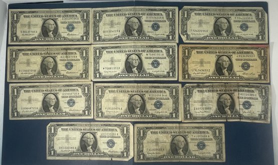 LOT (11) $1 ONE DOLLAR SILVER CERTIFICATES - INCLUDES:  (2) SERIES 1935 & (9) SERIES 1957