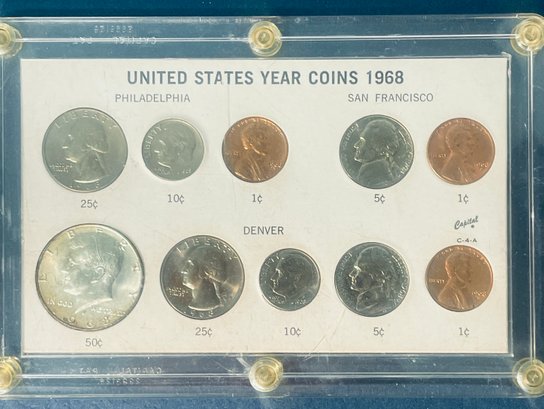 UNITED STATES YEAR COINS - 1968 -  IN COMMEMORATIVE  PLASTIC CASE