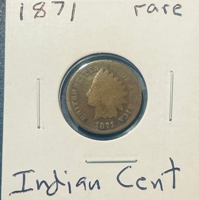 1871 INDIAN HEAD CENT PENNY COIN - RARE DATE - IN FLIP
