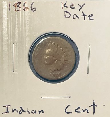1866 INDIAN HEAD CENT PENNY COIN - KEY DATE - IN FLIP