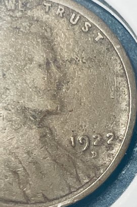 1922 LINCOLN WHEAT CENT PENNY COIN - WEAK D