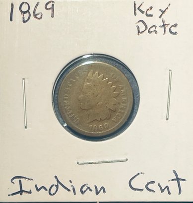 1869 INDIAN HEAD CENT PENNY COIN - KEY DATE - IN FLIP