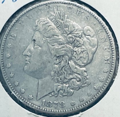 1878 MORGAN SILVER DOLLAR COIN - IN FLIP