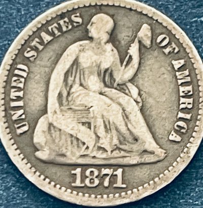 1871 SEATED LIBERTY SILVER HALF DIME COIN
