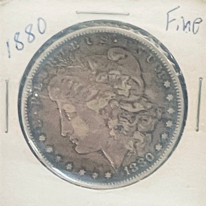 1880 MORGAN SILVER DOLLAR COIN - FINE - IN FLIP