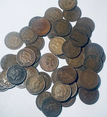 LOT (50) INDIAN HEAD CENT PENNY COINS - GREAT MIX!