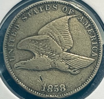 1858 FLYING EAGLE CENT PENNY COIN - LARGE LETTERS - IN FLIP