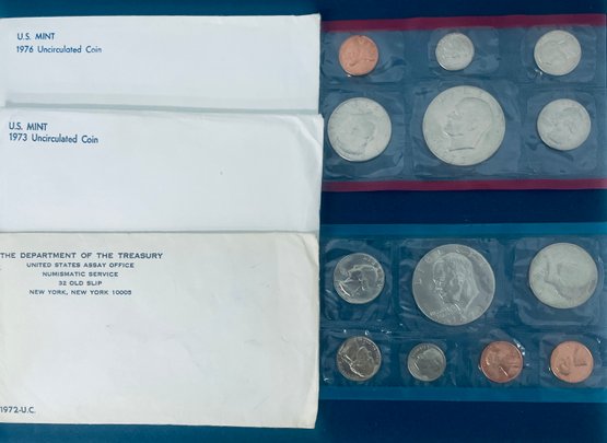LOT (3) US MINT UNCIRCULATED COIN SETS - 1972, 1973 & 1976 DENVER & PHILADELPHIA MINTS - 36 COINS