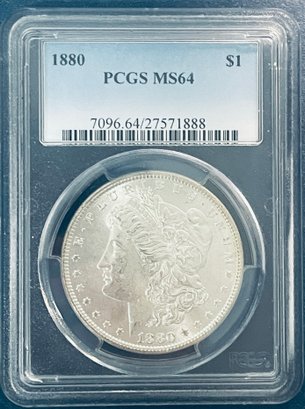 1880 MORGAN SILVER DOLLAR COIN - PCGS GRADED MS 64
