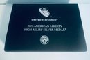 2019 AMERICAN LIBERTY HIGH RELIEF 99.9 PERCENT SILVER MEDAL- 2.5 TROY OZ. - IN DISPLAY BOX AND CASE!