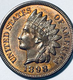 1898 INDIAN HEAD CENT PENNY COIN - RED / BROWN - UNCIRCULATED!